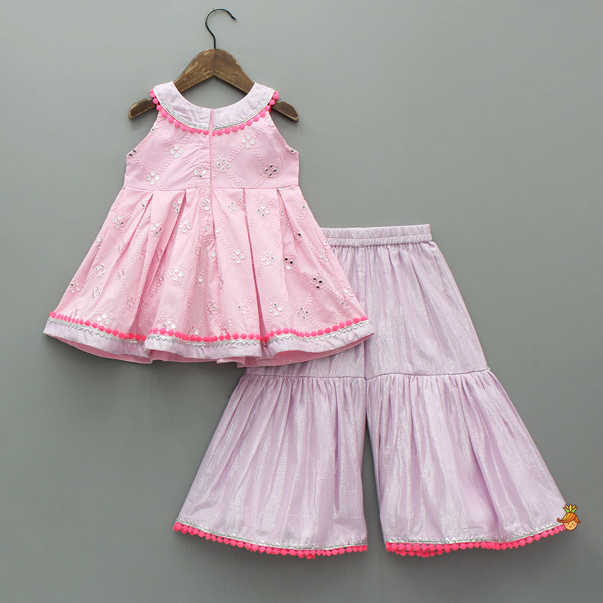 Faux Mirror Embroidered Pink Top With Shimmery Sharara