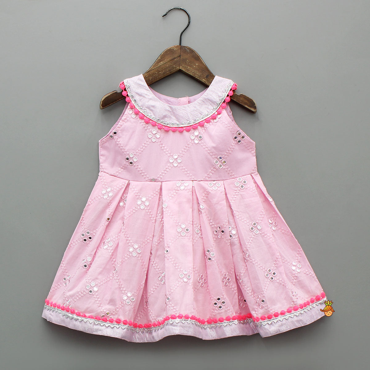 Faux Mirror Embroidered Pink Top With Shimmery Sharara
