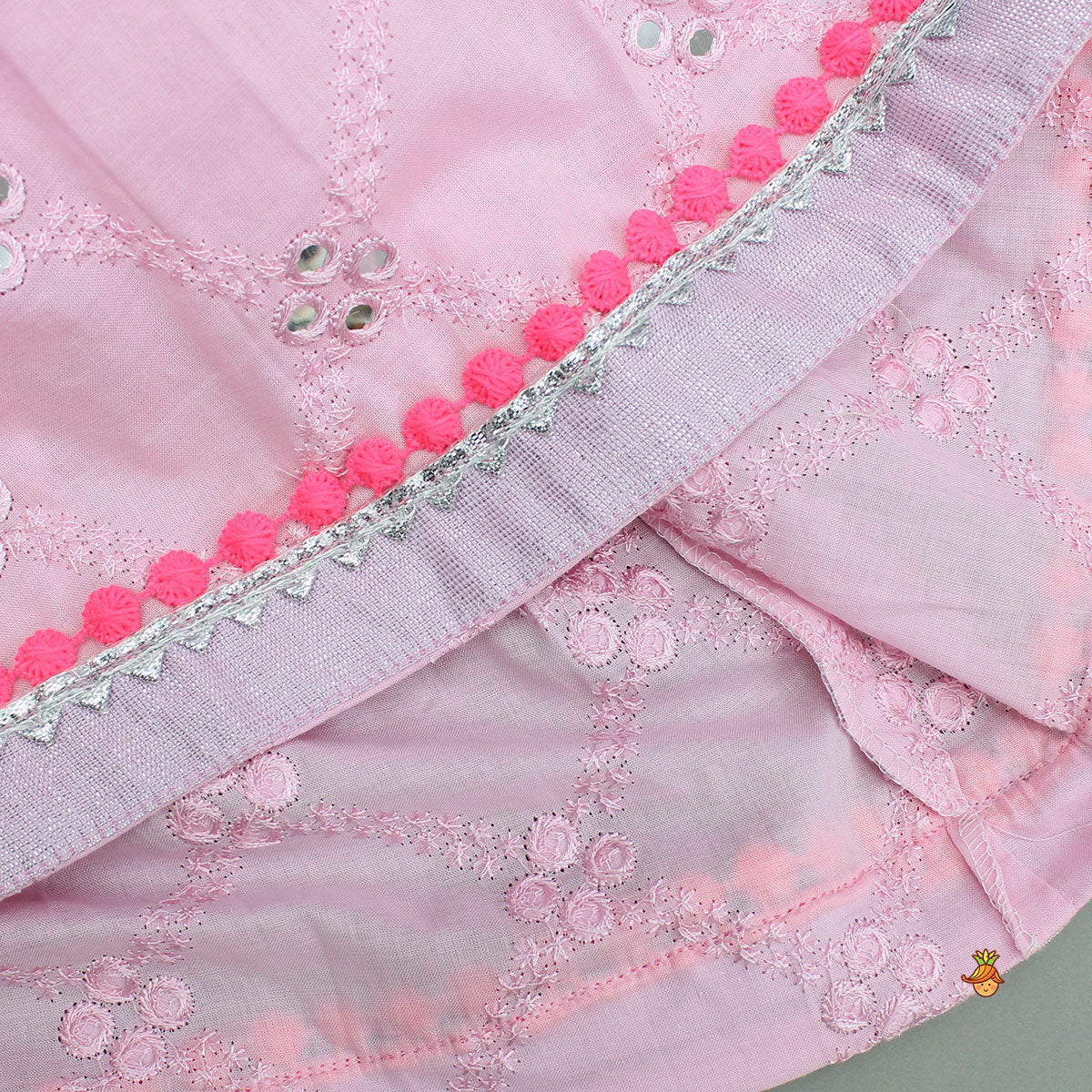 Faux Mirror Embroidered Pink Top With Shimmery Sharara