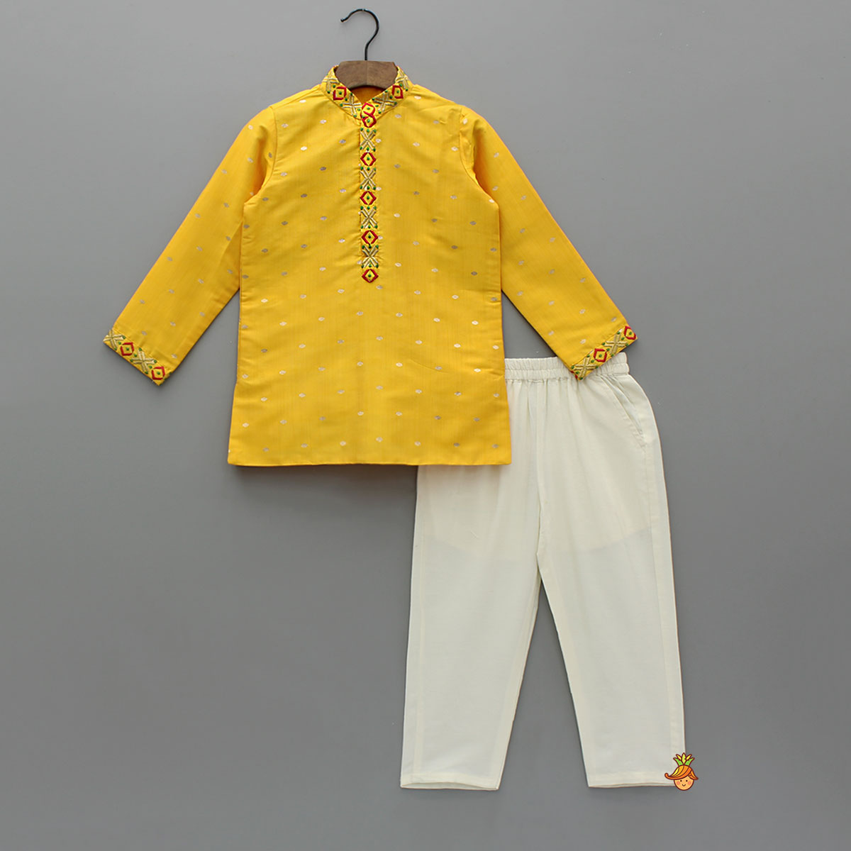 Ethnic Embroidered Yellow Kurta With Pyjama