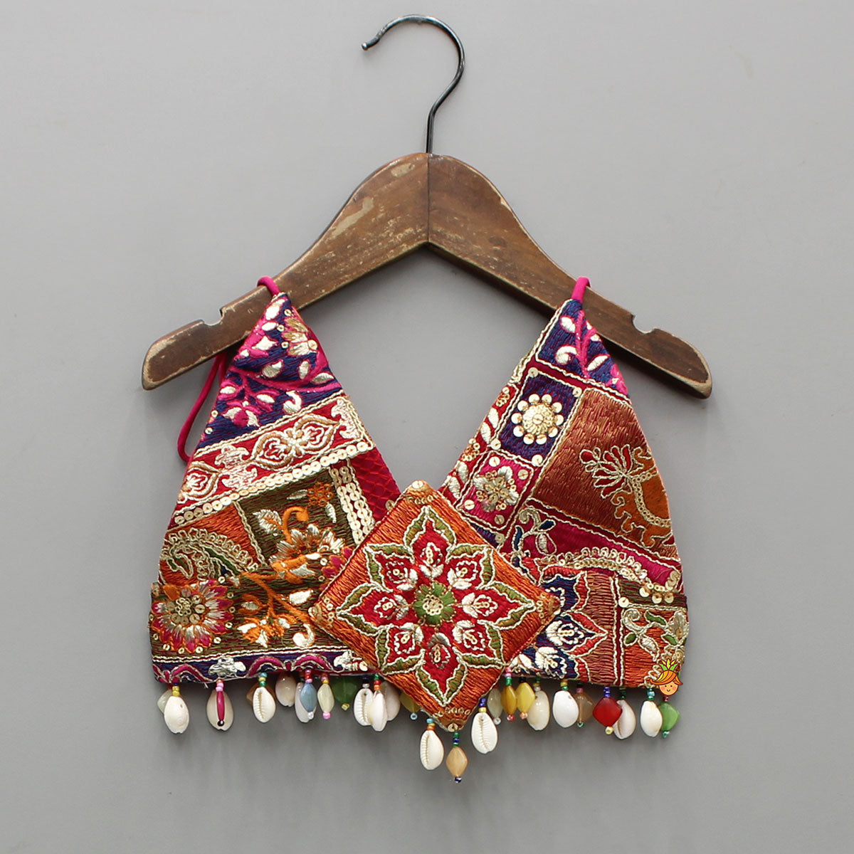 Pre Order: Beautiful Thread Embroidered Top With Bandhani Printed Panel Lehenga And Bandana