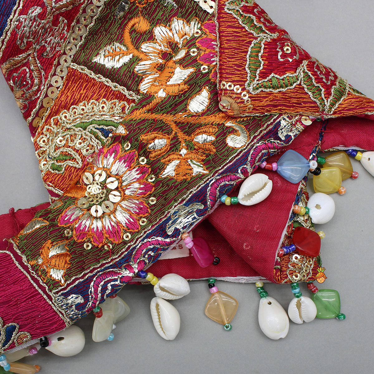 Pre Order: Beautiful Thread Embroidered Top With Bandhani Printed Panel Lehenga And Bandana