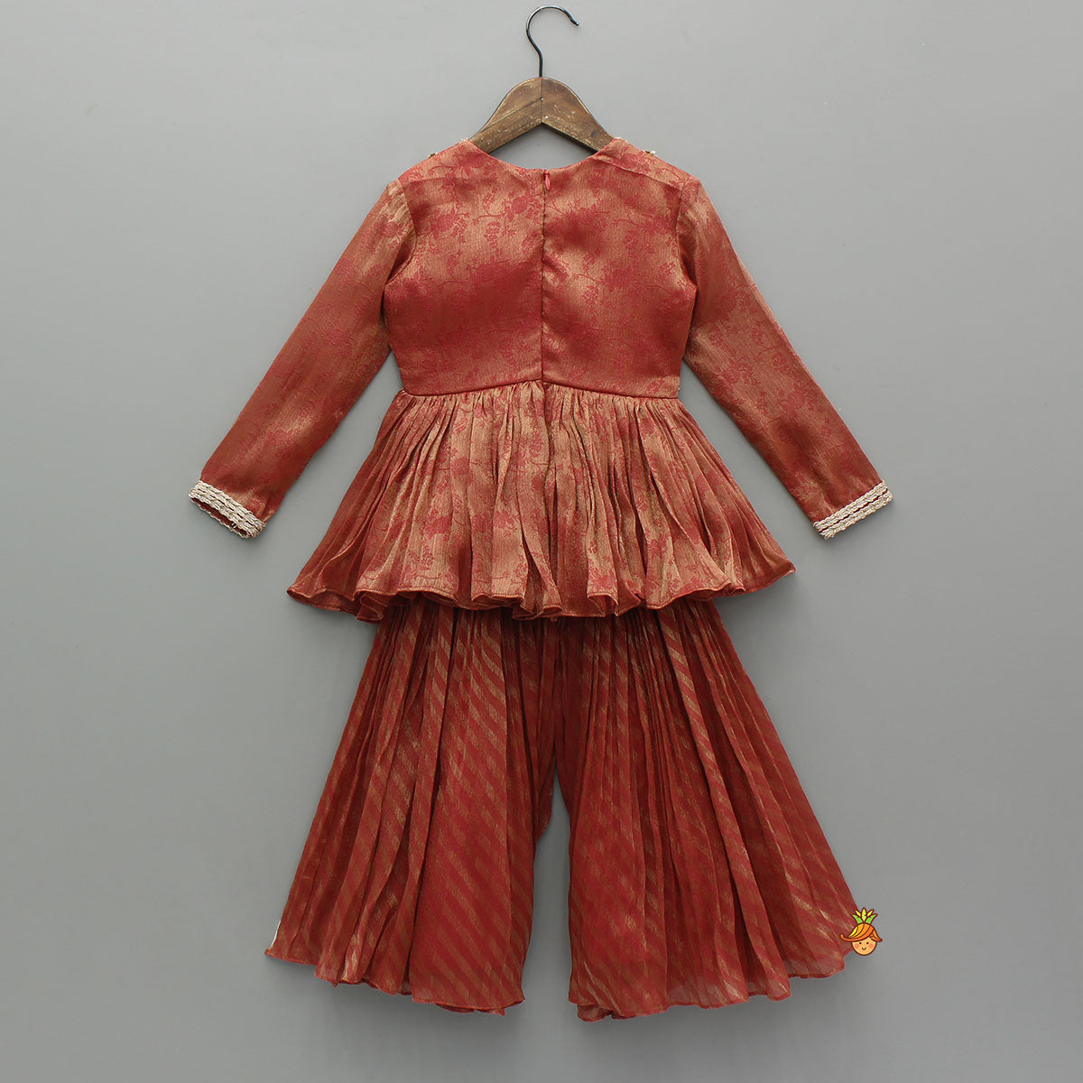 Pre Order: Rust Textured Kurta With Pleated Palazzo