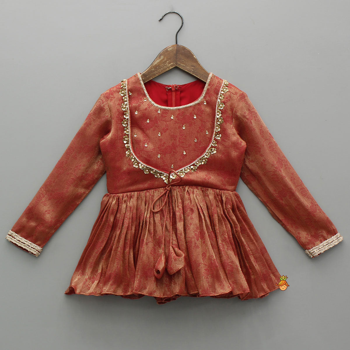 Pre Order: Rust Textured Kurta With Pleated Palazzo