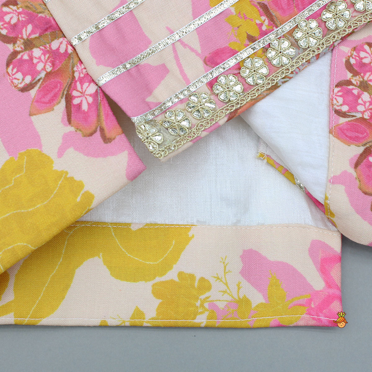 Pre Order: Front Placket Kurta With Floral Printed Multicolour Jacket And Pyjama