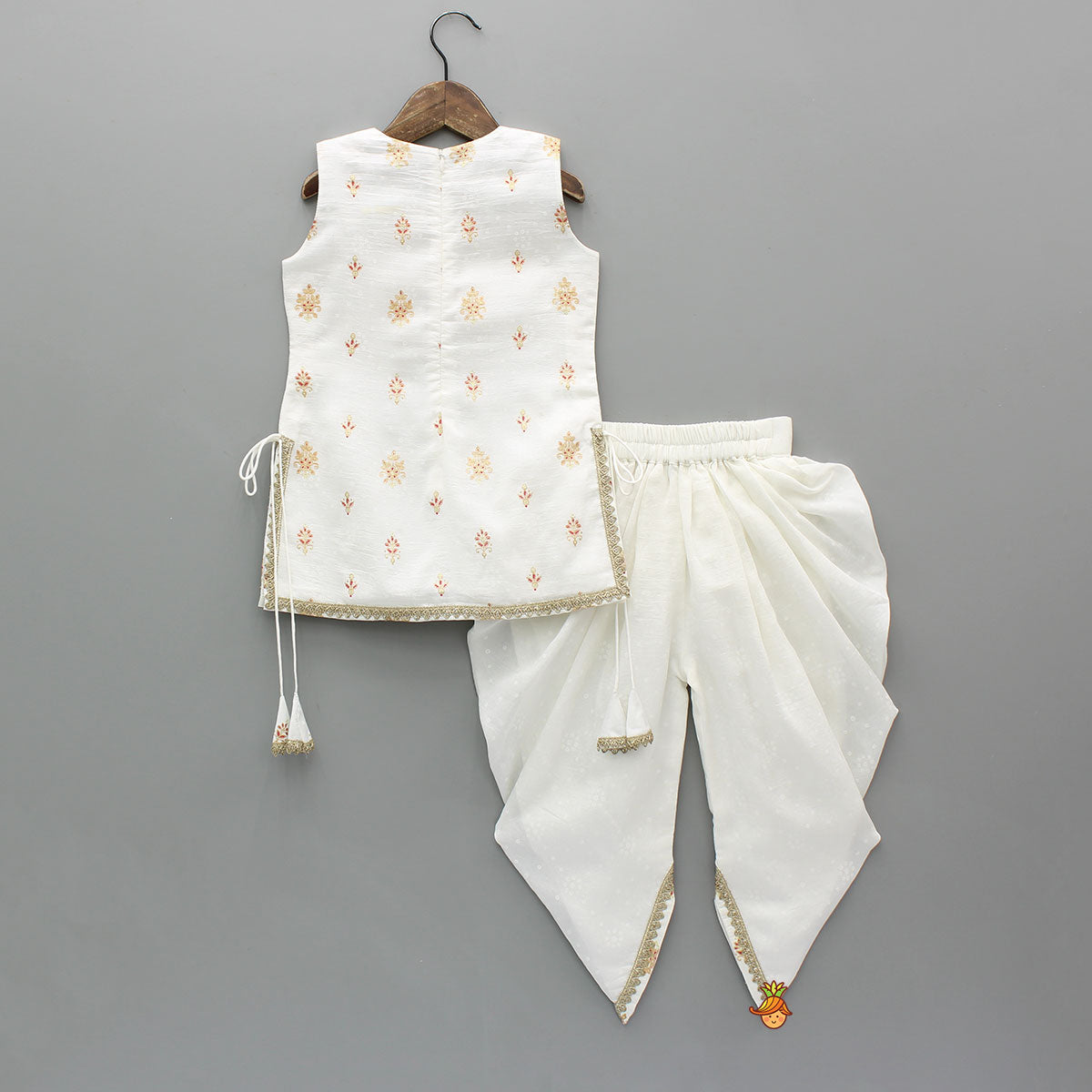 Pre Order: Elegant Ethnic Printed Kurti With Dhoti And Dupatta