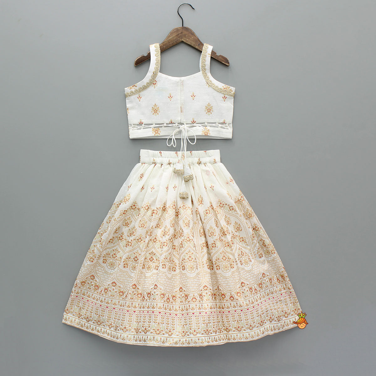 Pre Order: Beautiful Strappy Lace Detailed Top With Matching Lehenga And Dupatta