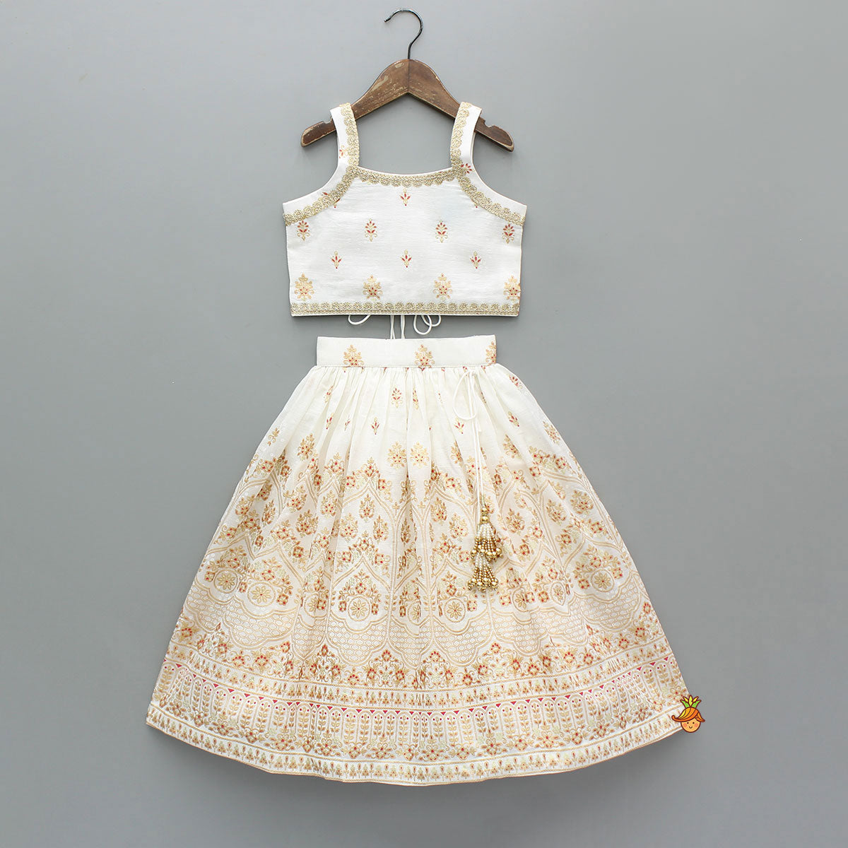 Pre Order: Beautiful Strappy Lace Detailed Top With Matching Lehenga And Dupatta