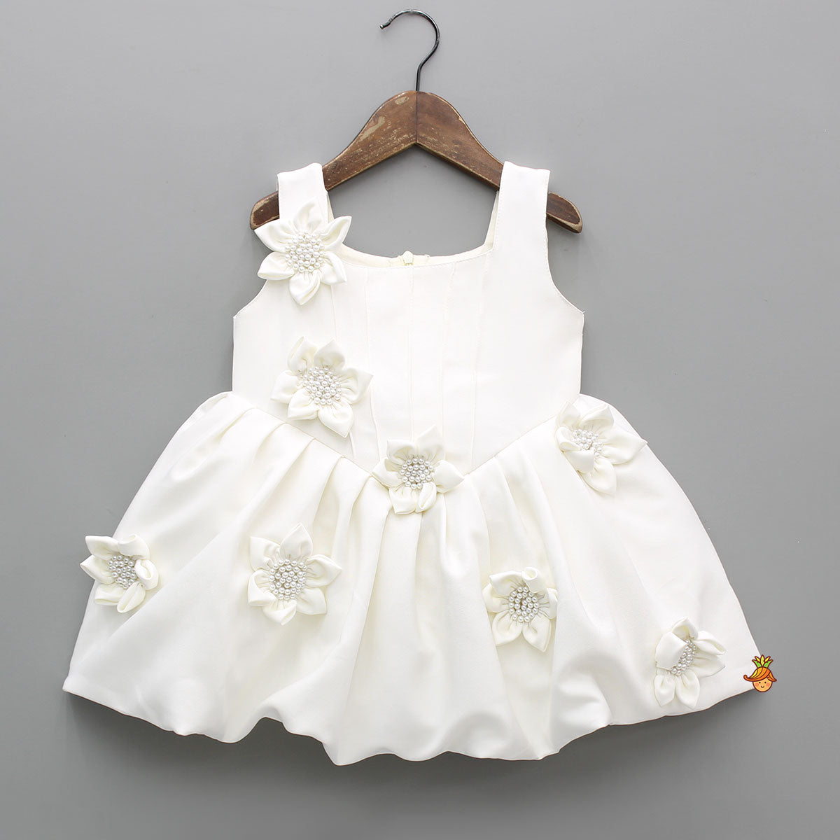 Pre Order: Beautiful 3D Flowers Adorned Sleeveless Embellished Dress With Detachable Bow