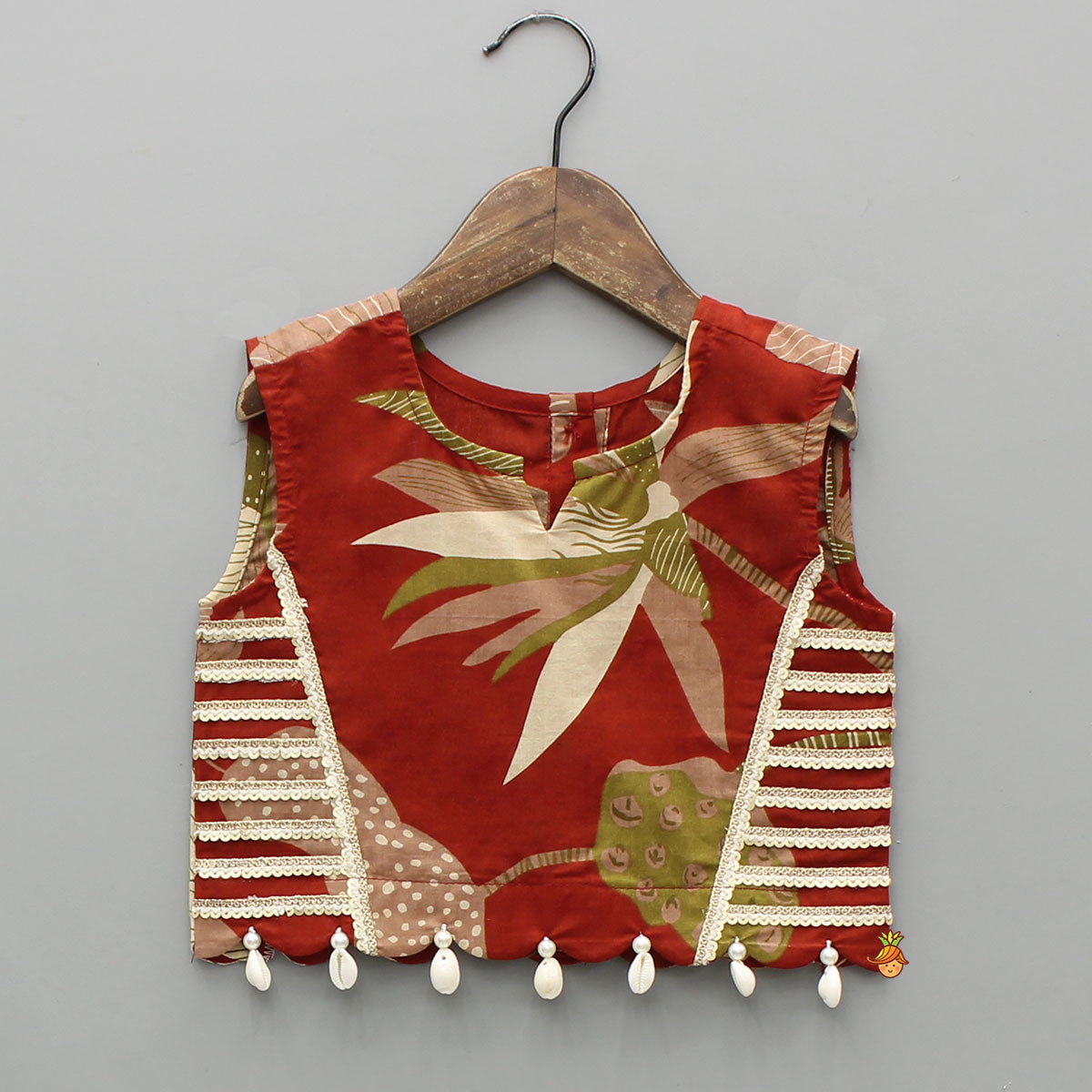 Floral Printed Cotton Embellished Top With Lehenga