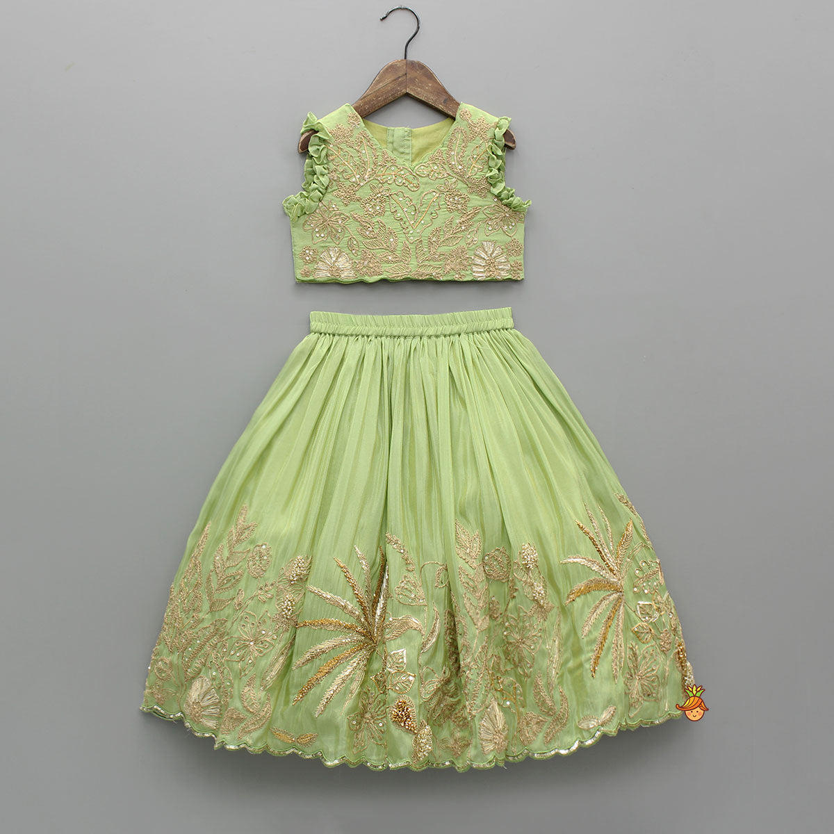 Pre Order: Gorgeous Shimmery Floral Embroidered Top With Matching Lehenga And Dupatta