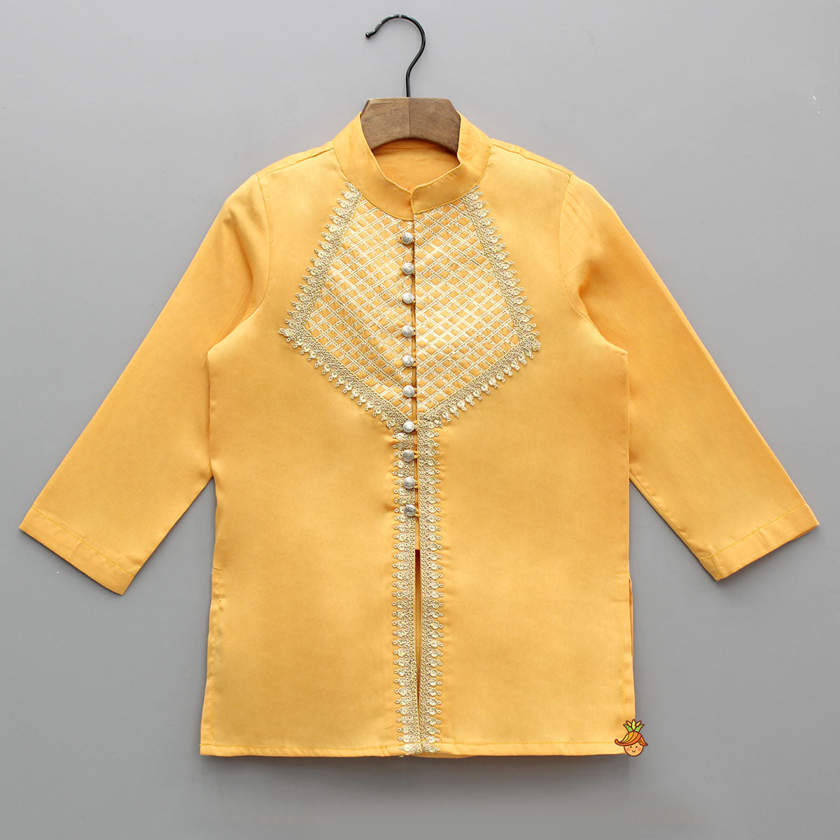Pre Order: Orange Lace Embroidered Ethnic Kurta With Pyjama
