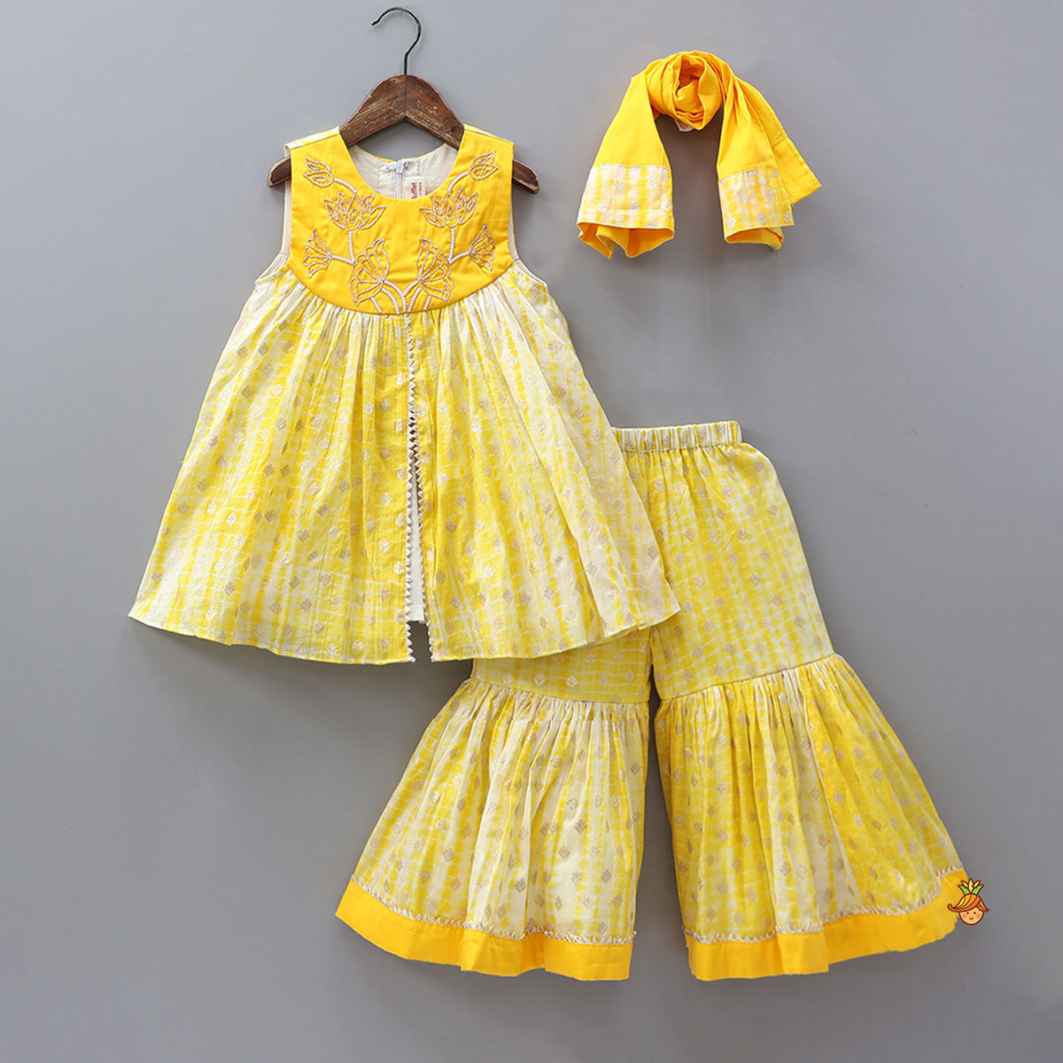 Front Slit Kurti And Sharara With Matching Dupatta