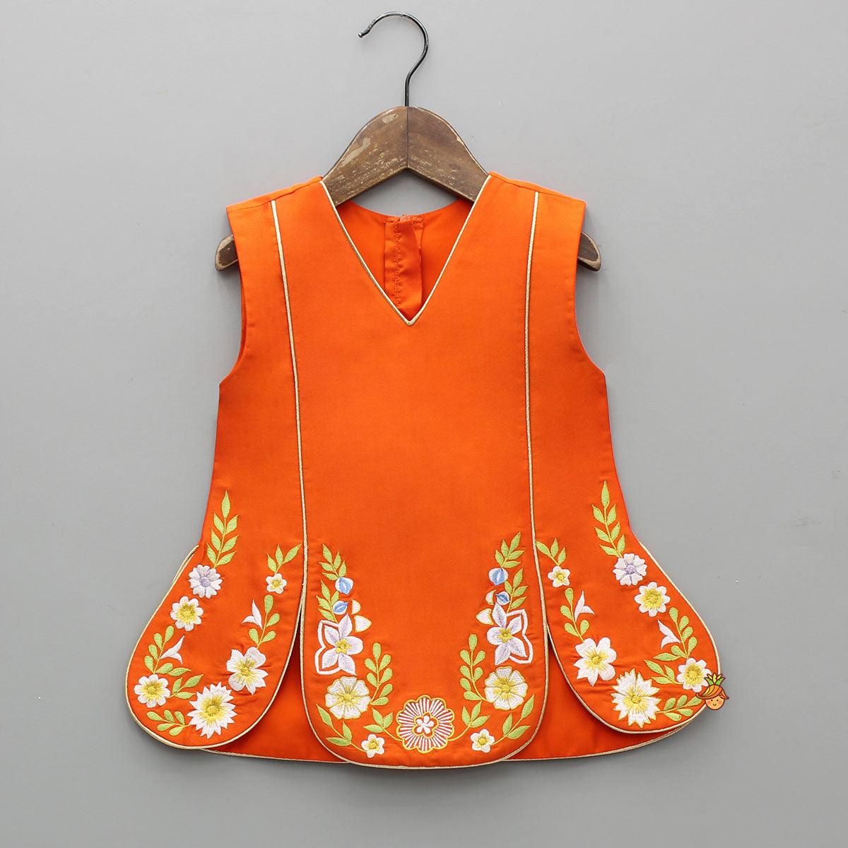 Pre Order: Orange Stylish Scalloped Kurti With Matching Dhoti And Choker Dupatta