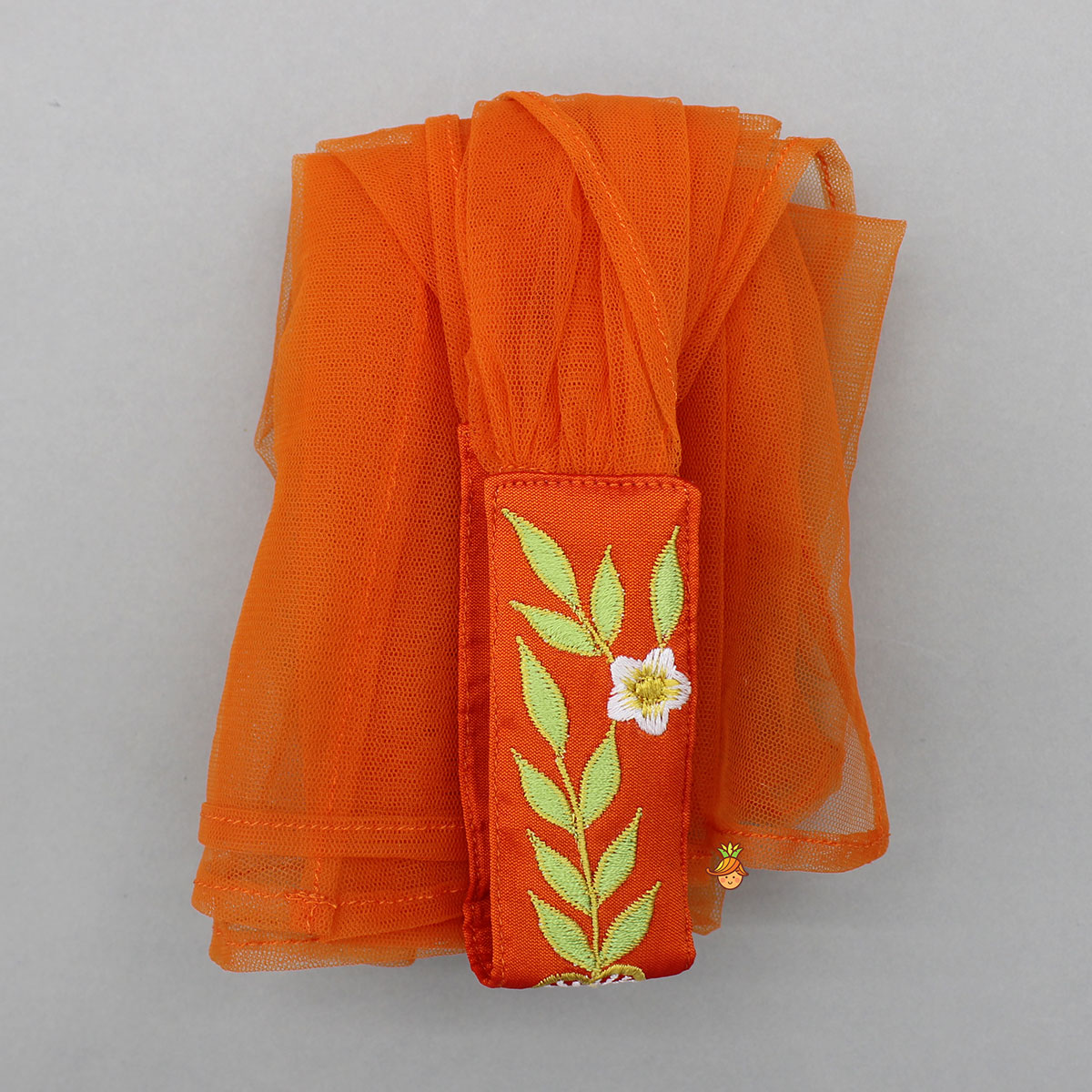 Pre Order: Orange Stylish Scalloped Kurti With Matching Dhoti And Choker Dupatta