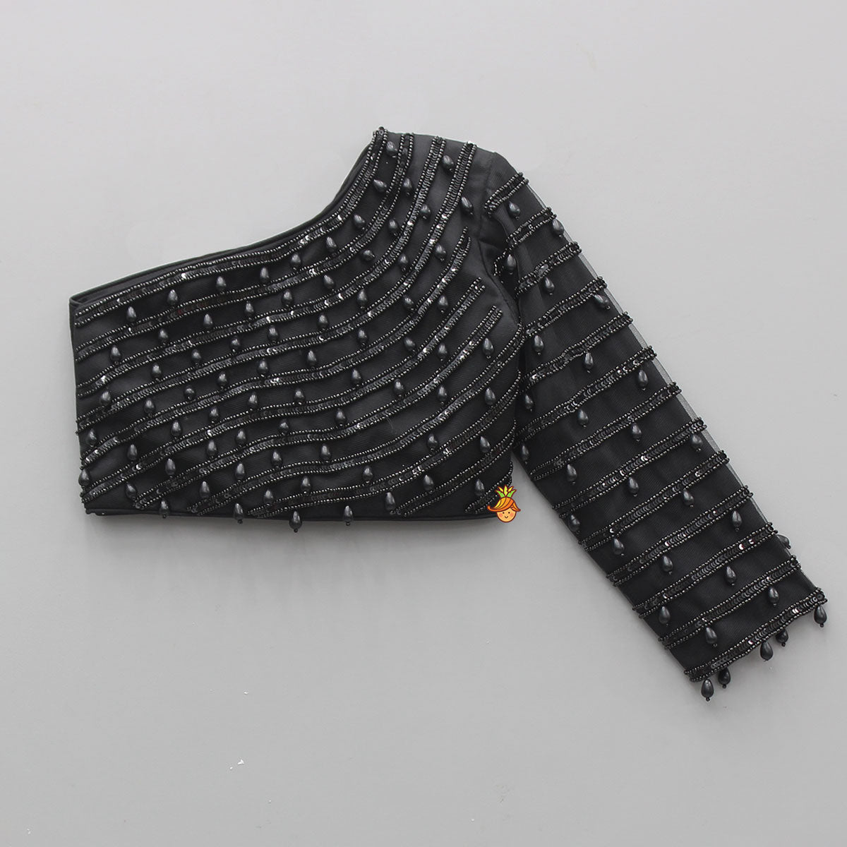 Pre Order: Black One Shoulder Top With Drape Style Skirt