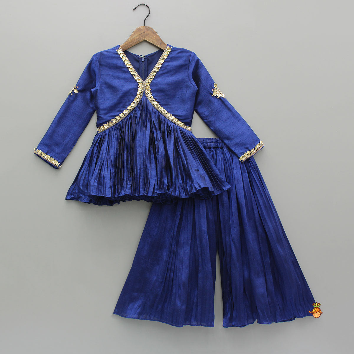 Pre Order: Tissue Pleated Shiny Blue Top And Palazzo