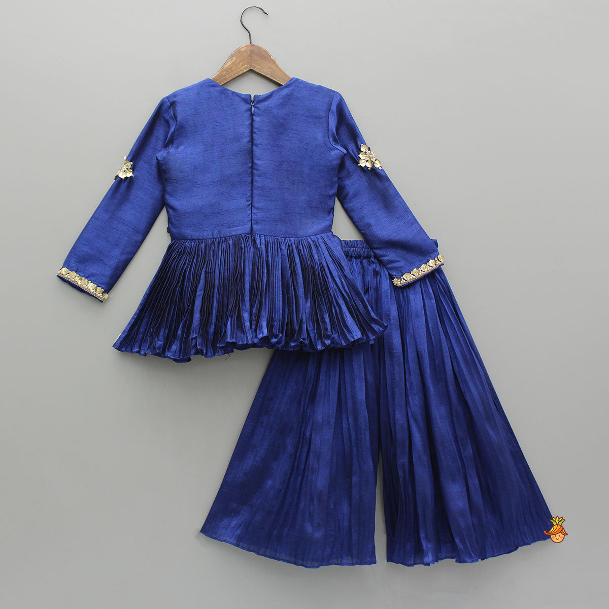 Pre Order: Tissue Pleated Shiny Blue Top And Palazzo