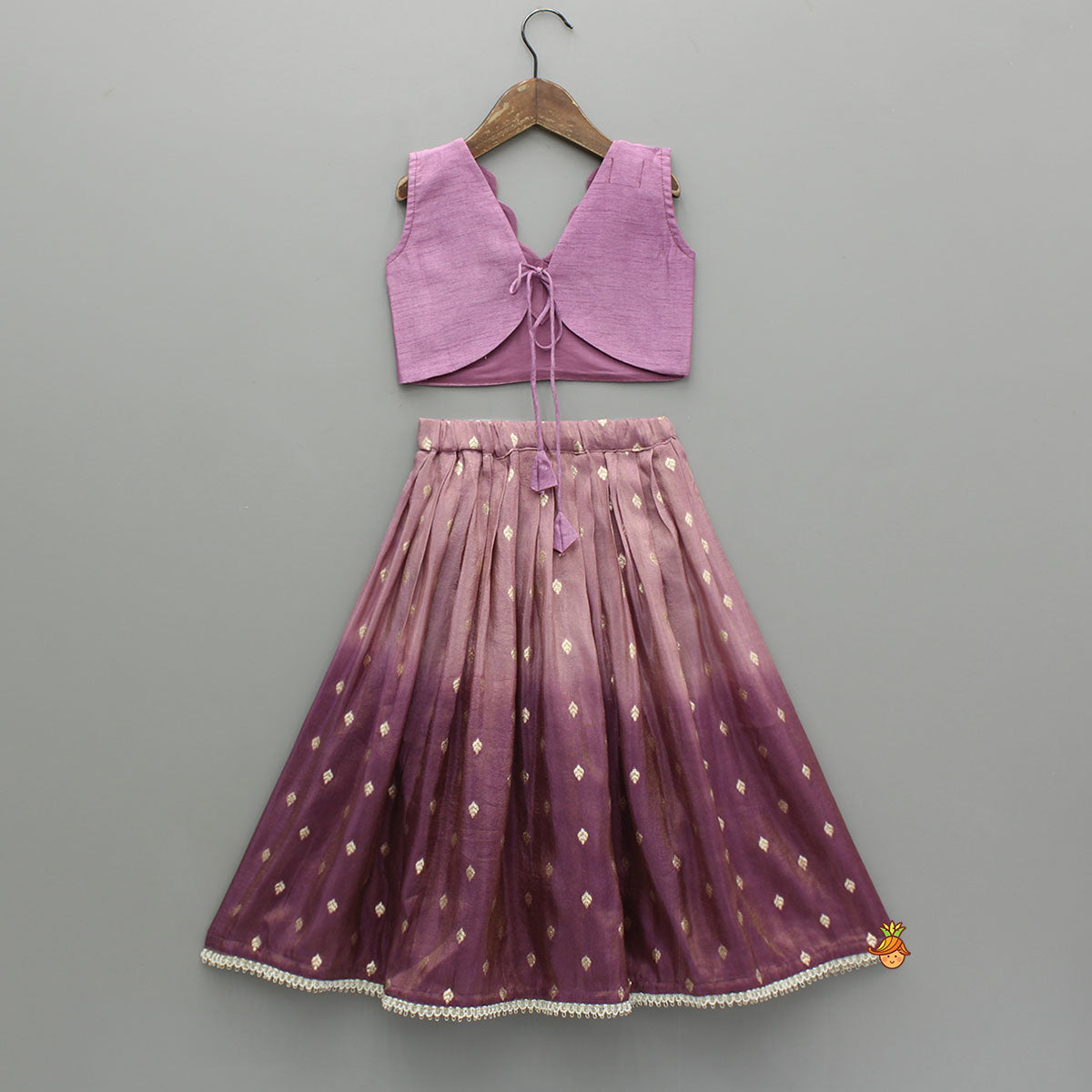 Pre Order: Purple Applique Top With Ombre Brocade Lehenga