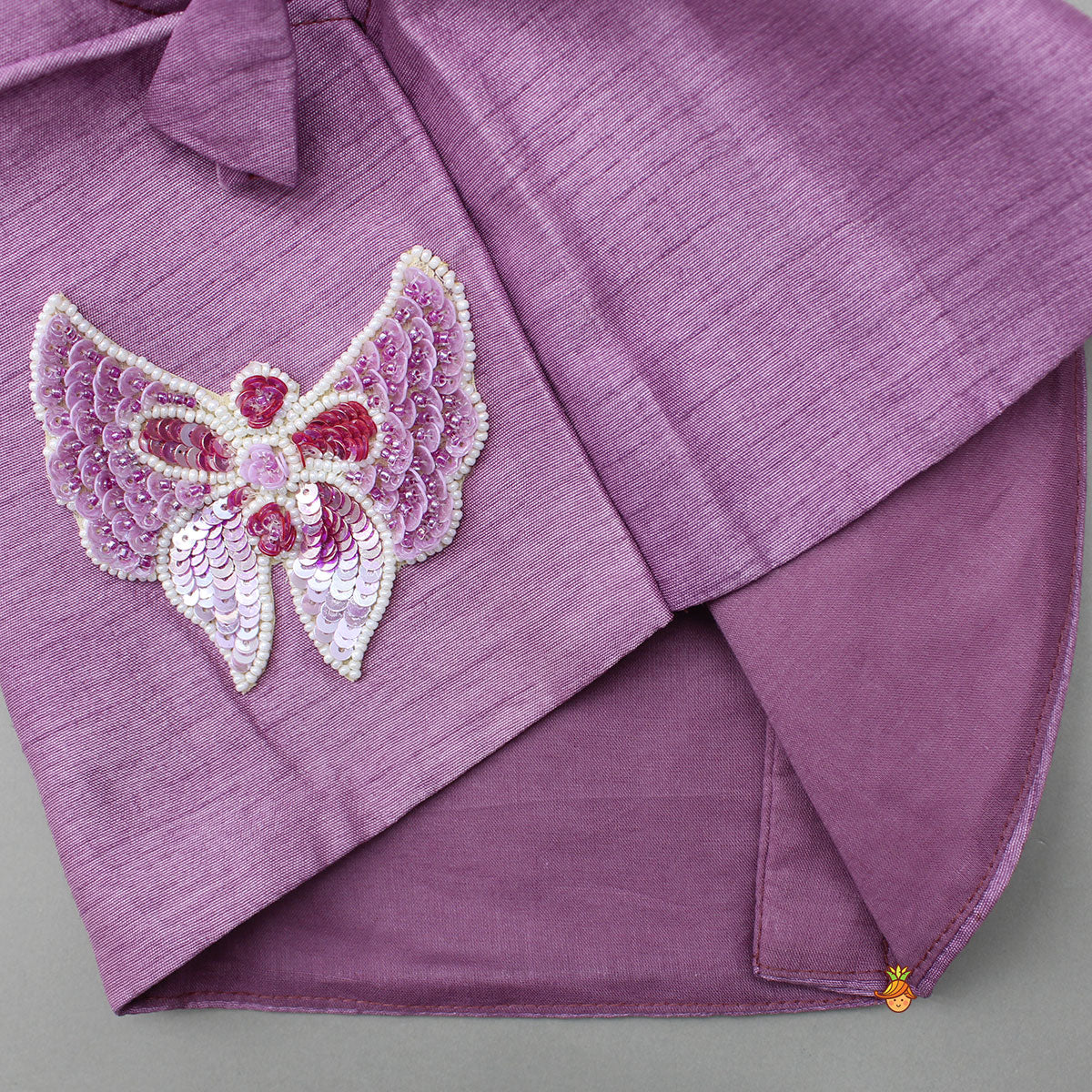 Pre Order: Purple Applique Top With Ombre Brocade Lehenga