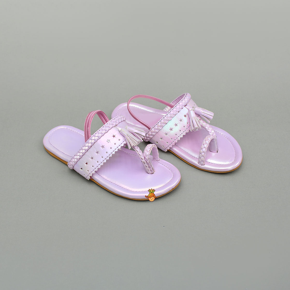 Pre Order: Pink Holographic Braid Detailed Kolhapuri Flats
