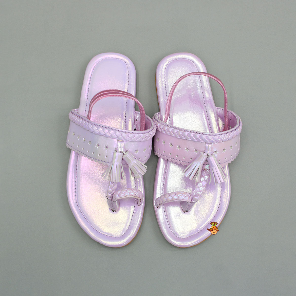 Pre Order: Pink Holographic Braid Detailed Kolhapuri Flats
