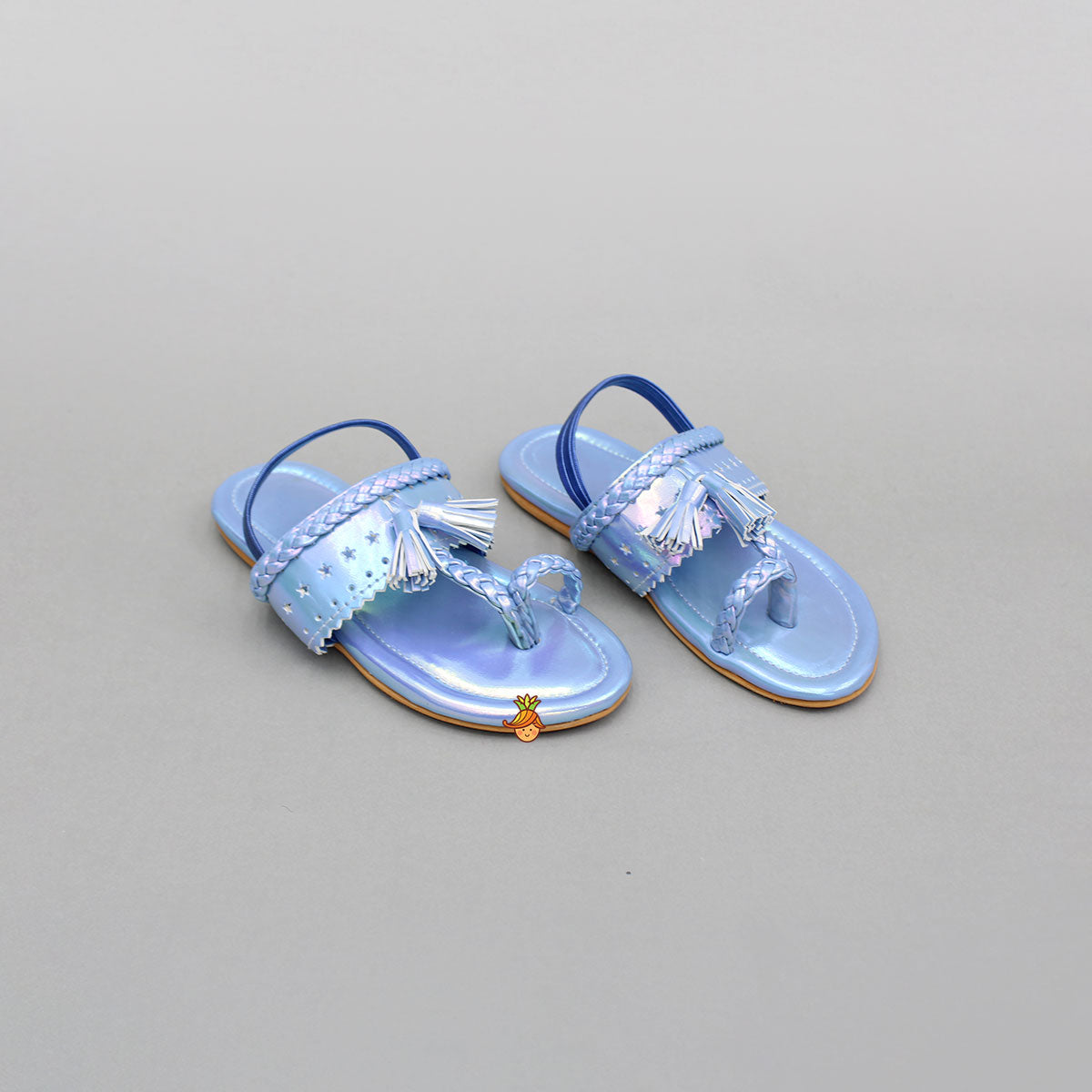 Pre Order: Blue Holographic Braid Detailed Kolhapuri Flats