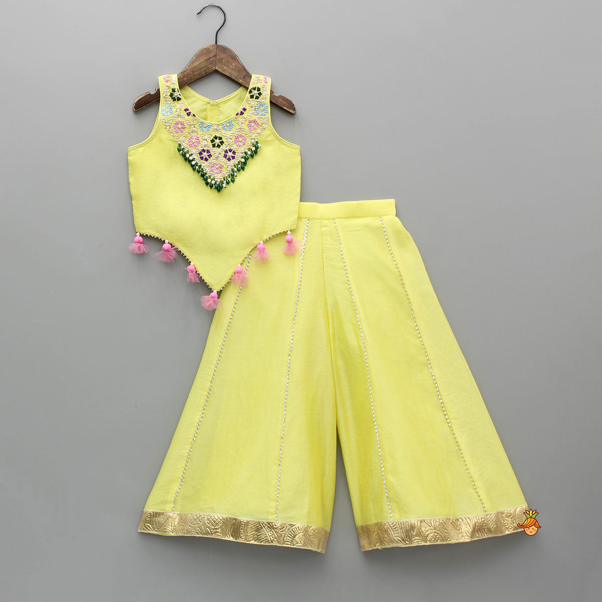 Pre Order: Sleeveless Embroidered Stylish Hem Top With Palazzo