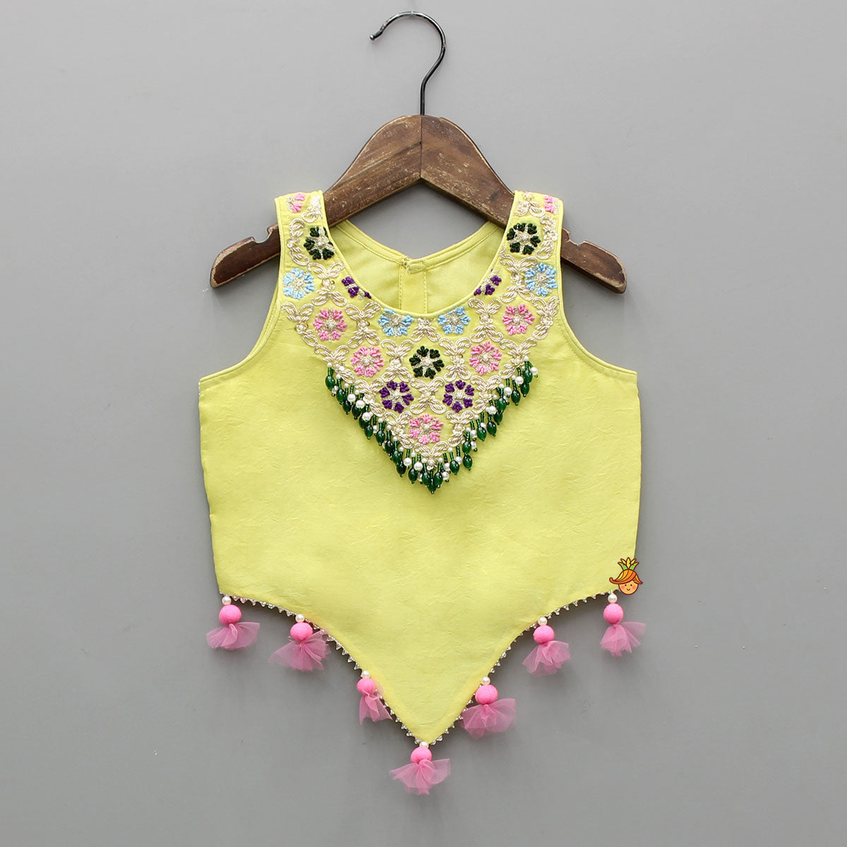 Pre Order: Sleeveless Embroidered Stylish Hem Top With Palazzo