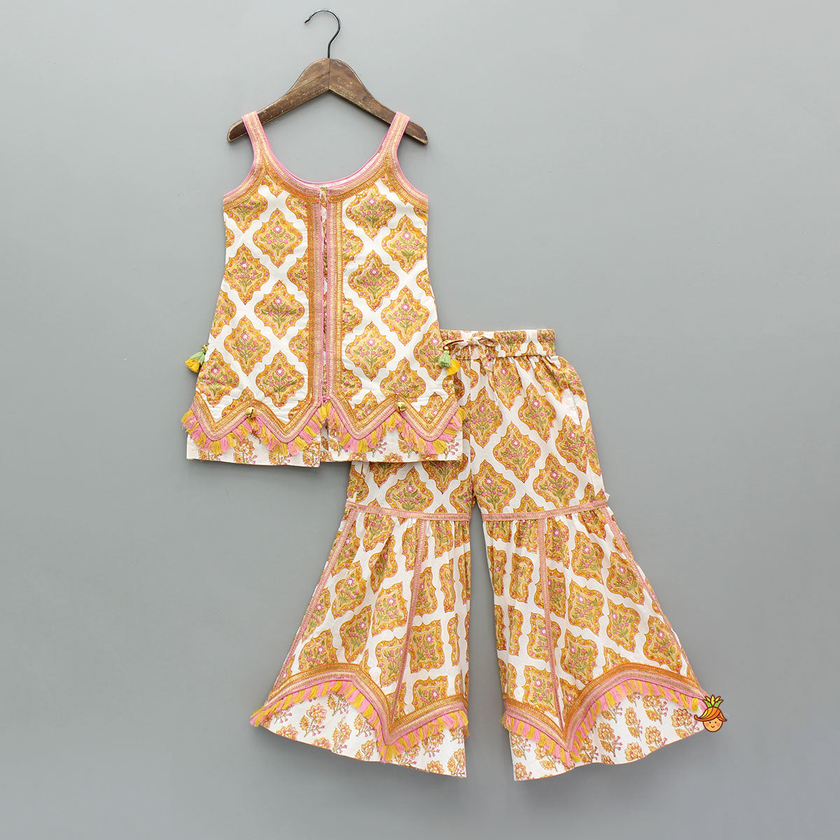 Pre Order: Floral Printed Cotton Kurti With Matching Sharara