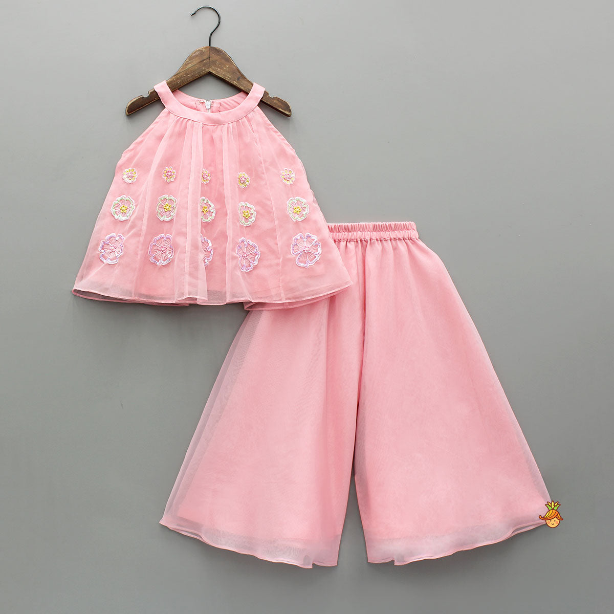 Pre Order: Lovely Pink Halter Neck Organza Top With Palazzo