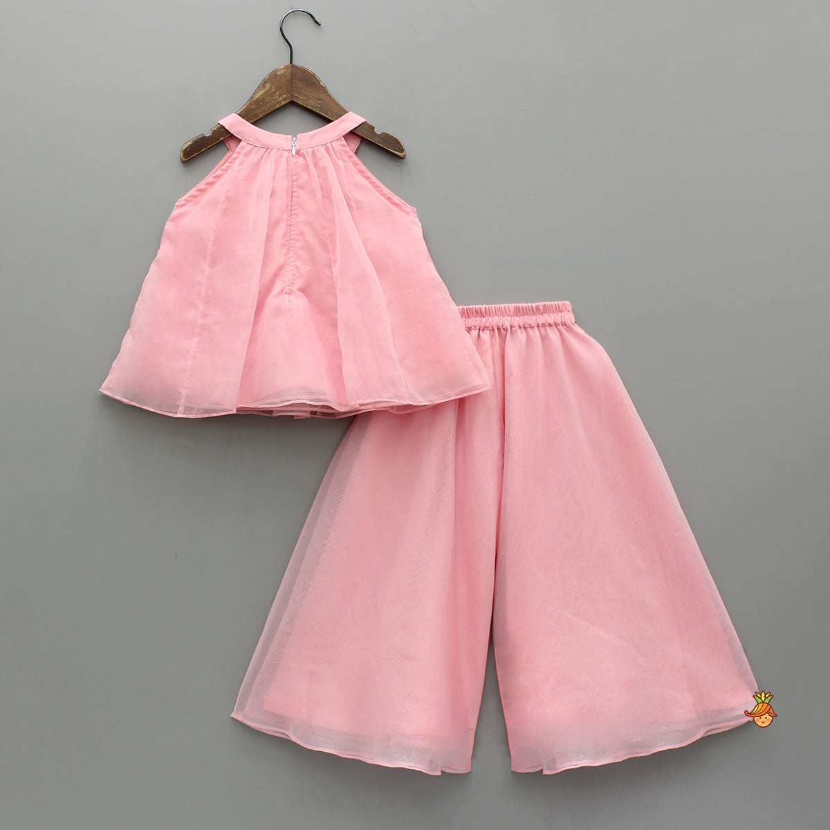Pre Order: Lovely Pink Halter Neck Organza Top With Palazzo