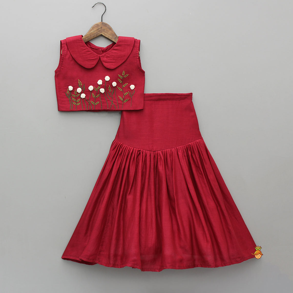 Pre Order: Pretty Floral Detailed Top With Pleat Detailed Skirt