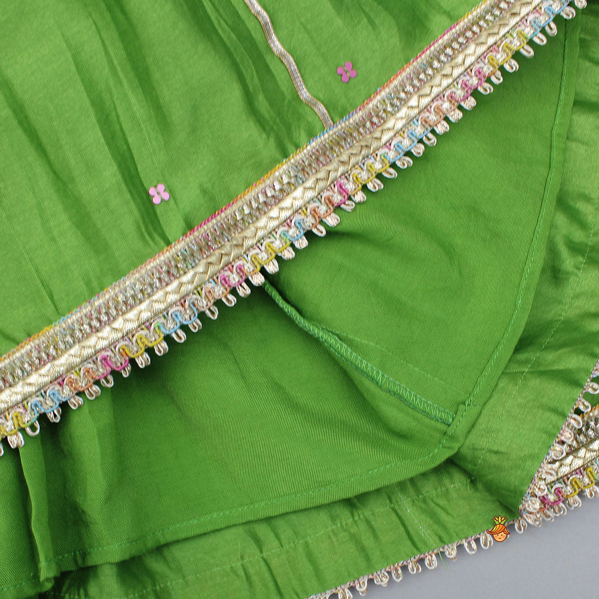 Pre Order: Green Kurti With Vest Style Jacket And Pant And Dupatta