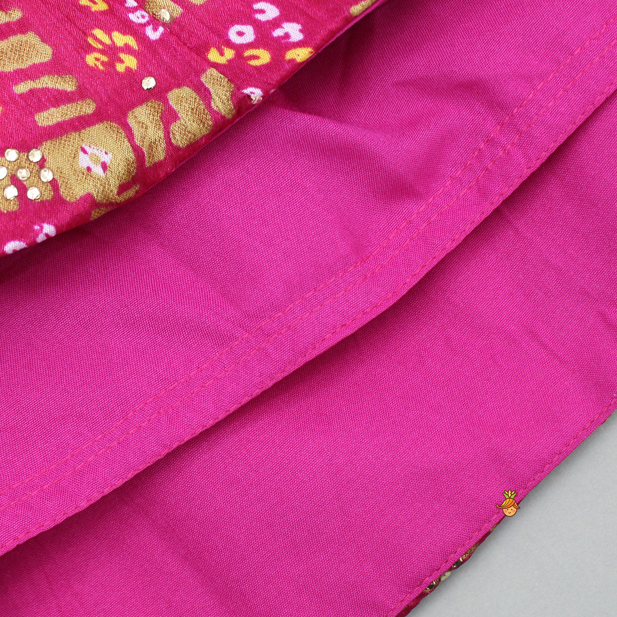 Pre Order: Halter Neck Top With Pink Bandhani Printed Lehenga