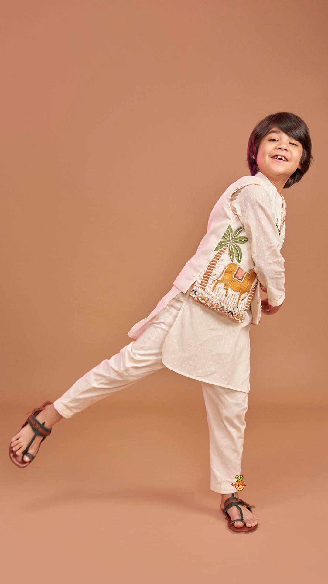 Pre Order: Off White Kurta With Beautiful Embroidered Jacket And Pyjama