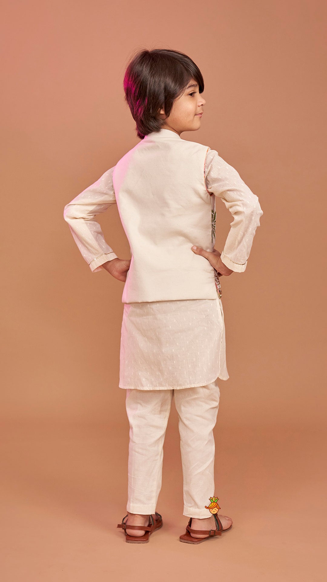 Pre Order: Off White Kurta With Beautiful Embroidered Jacket And Pyjama