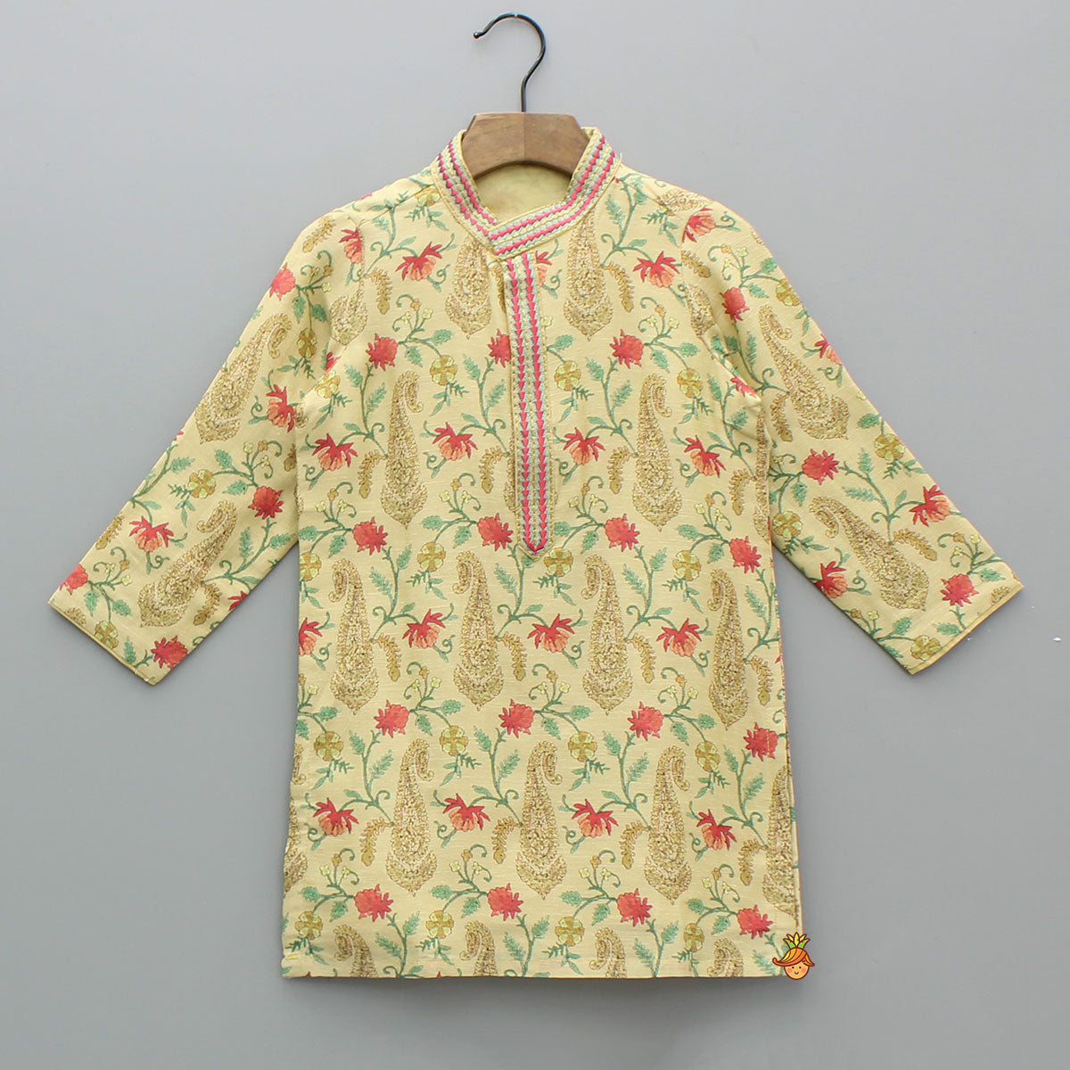 Pre Order: Beige Floral Printed Kurta With Matching Pyjama