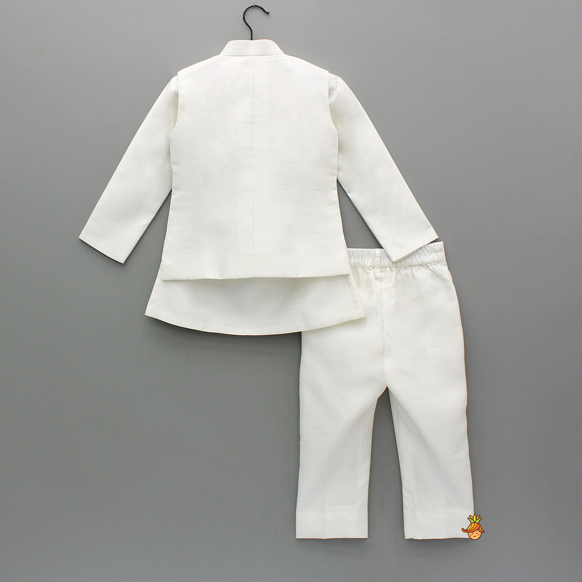 Pre Order: Off White Kurta With Embroidered Jacket With Pant