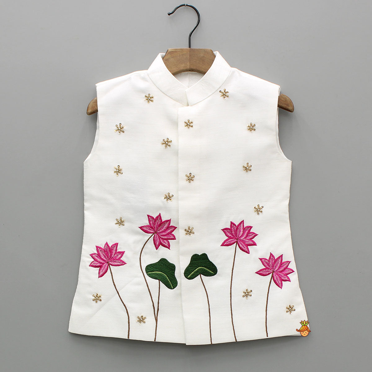 Pre Order: Off White Kurta With Embroidered Jacket With Pant