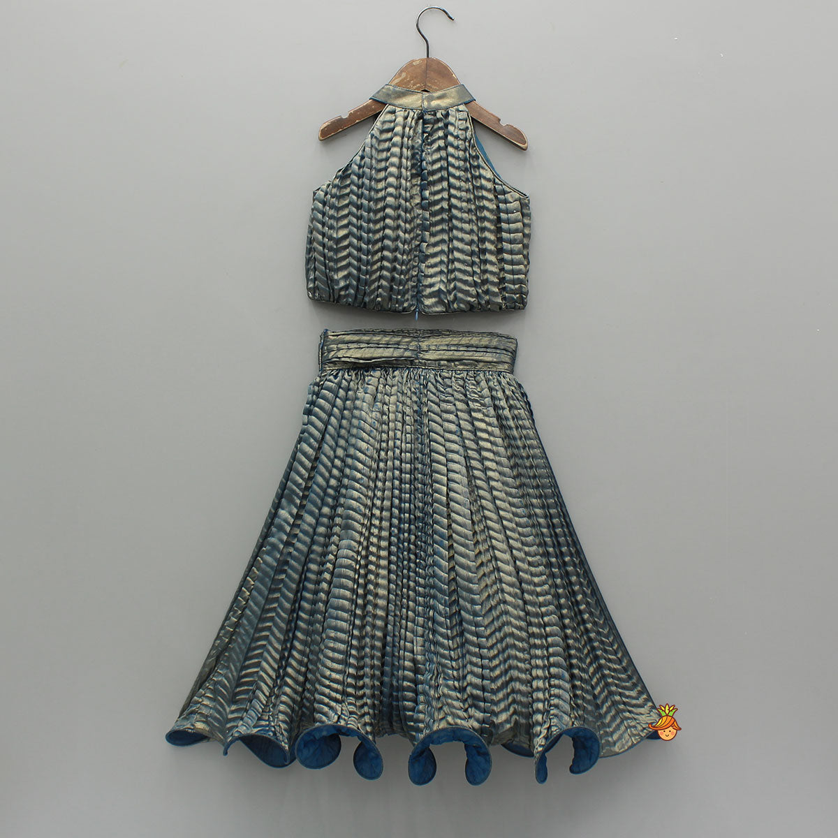 Pre Order: Beautiful Blue Shimmery Halter Neck Top With Lehenga
