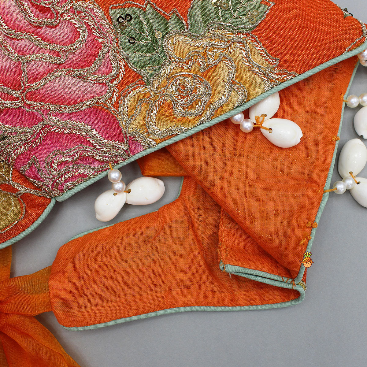 Pre Order: Elegant Orange Floral Printed Top With Lehenga And Dupatta