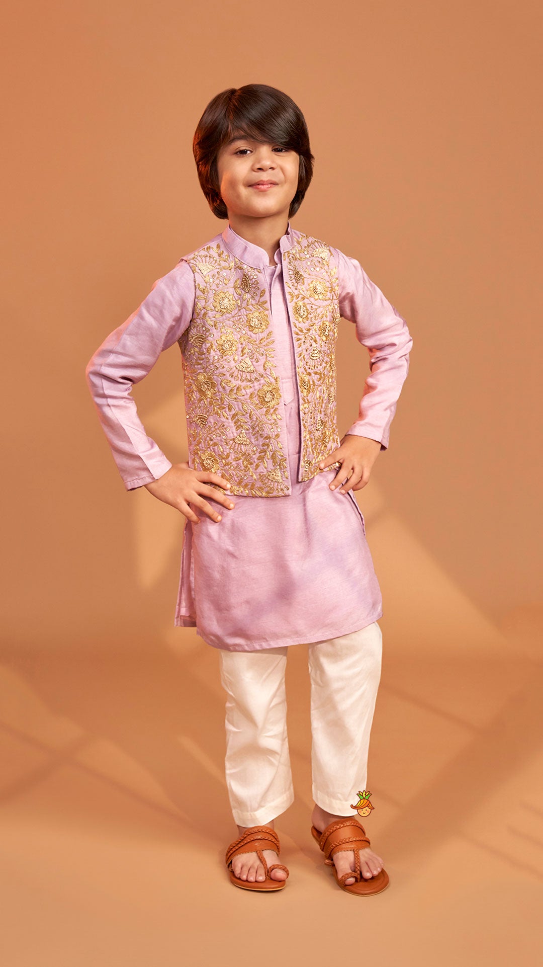 Pre Order: Stunning Ethnic Kurta With Floral Embroidered Jacket And Pyjama