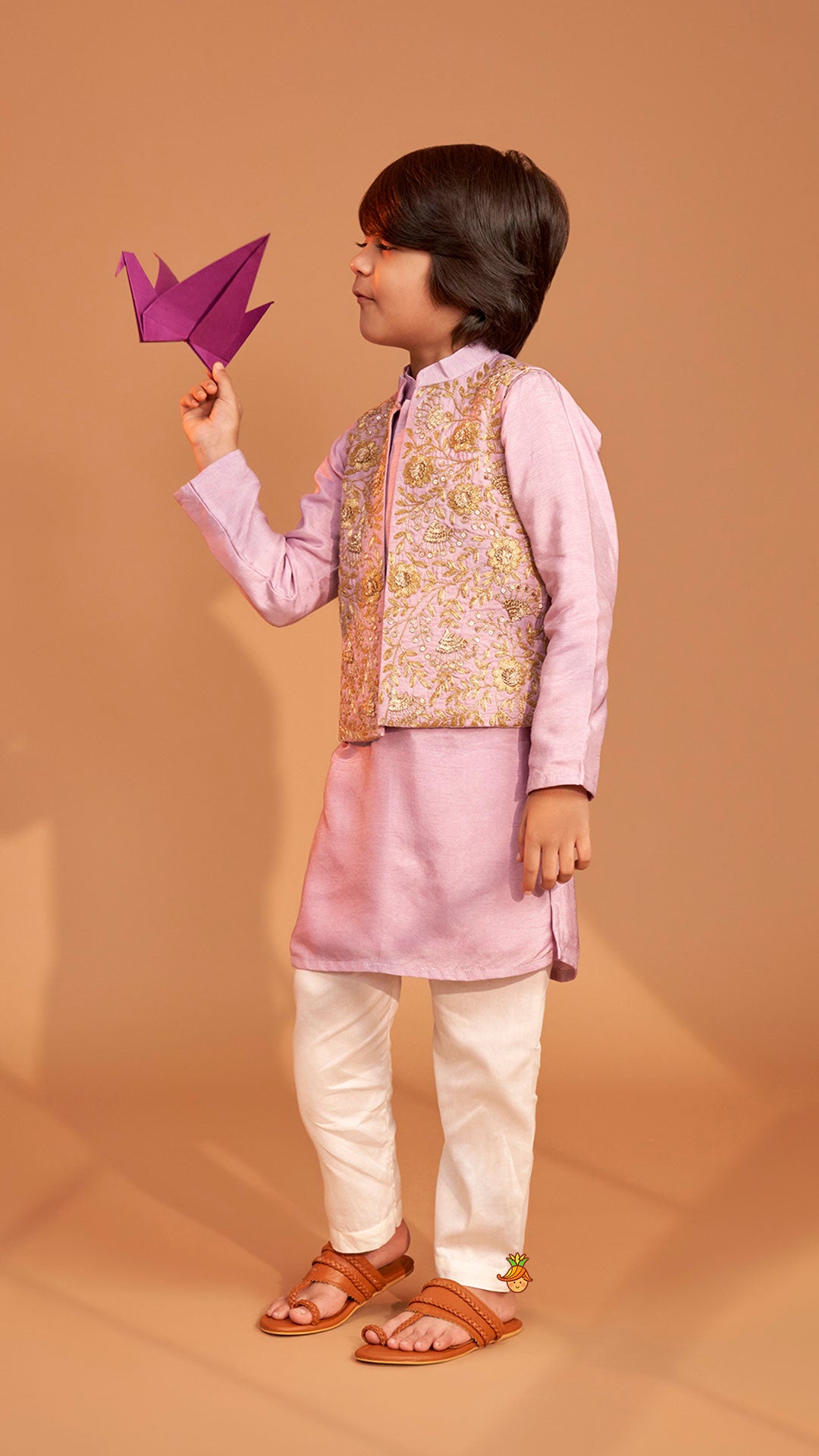 Pre Order: Stunning Ethnic Kurta With Floral Embroidered Jacket And Pyjama