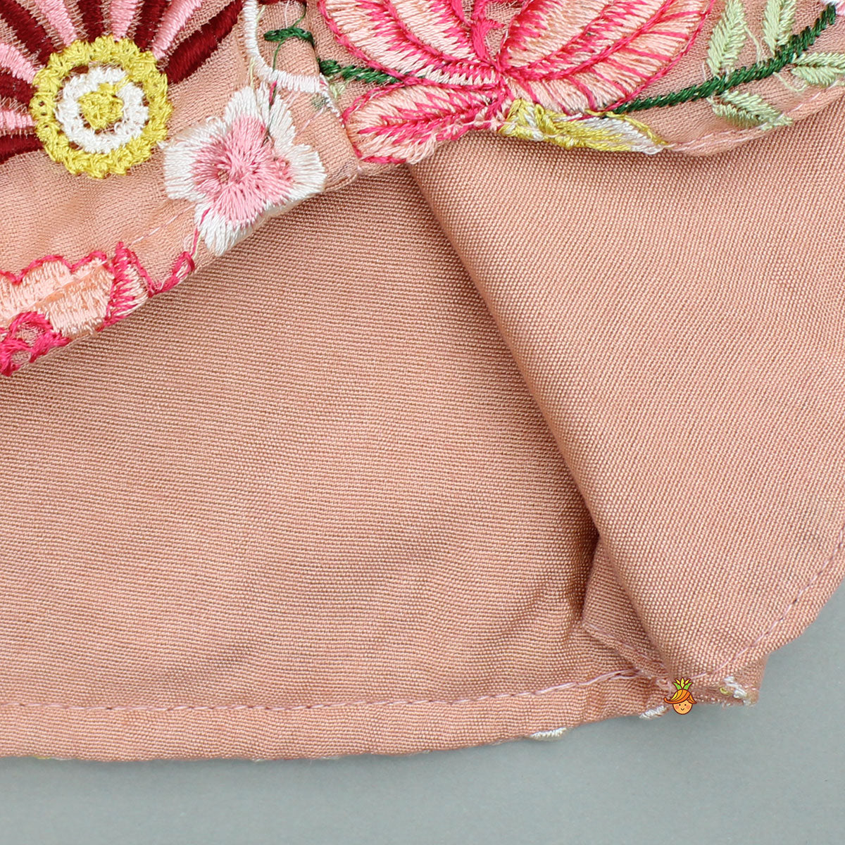 Pre Order: Elegant Scalloped Hem Multicolour Thread Embroidered Top And Lehenga