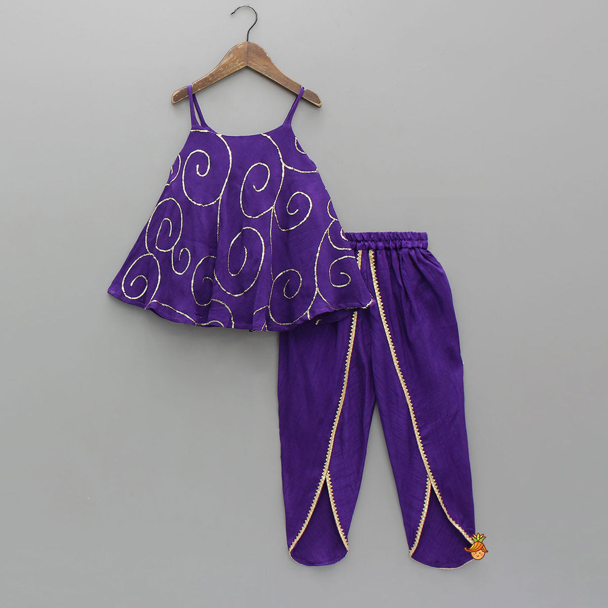 Pre Order: Purple Strappy Sequin Embellished Kurti With Dhoti