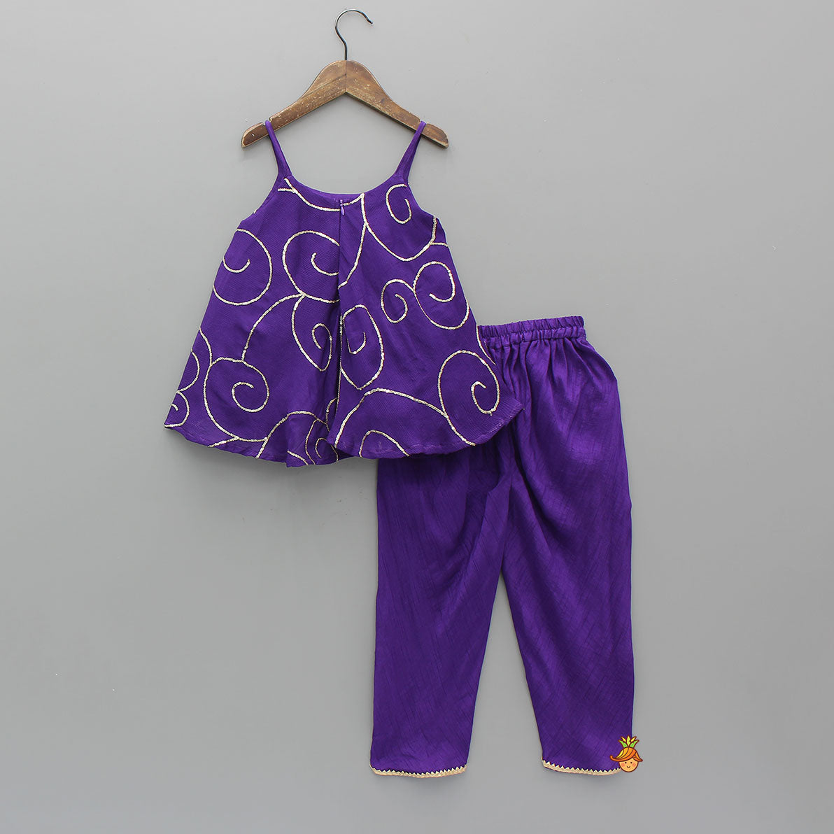 Pre Order: Purple Strappy Sequin Embellished Kurti With Dhoti