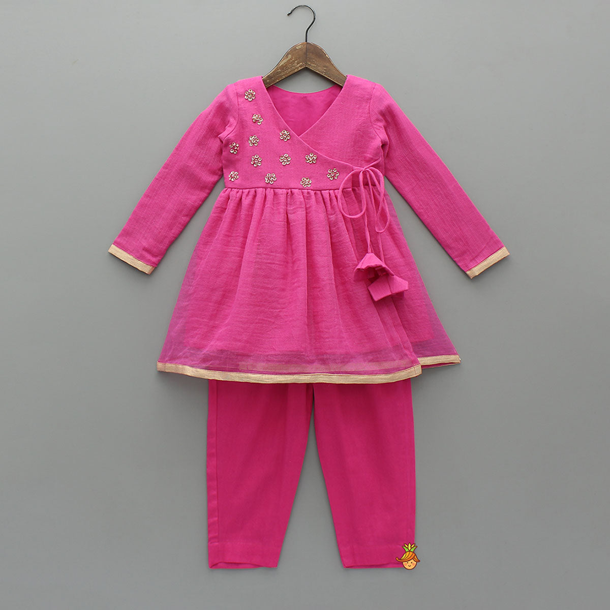 Pre Order: Pink Angarkha Style Kurti With Matching Pant