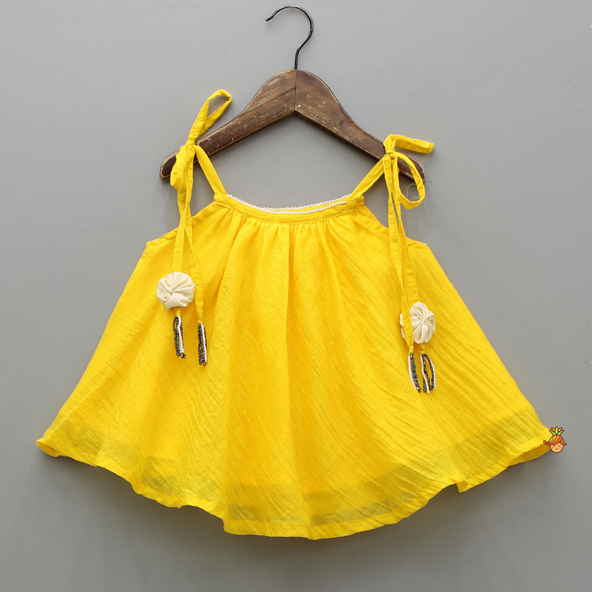 Pre Order: Yellow Flared Tie Up Top With Printed Palazzo