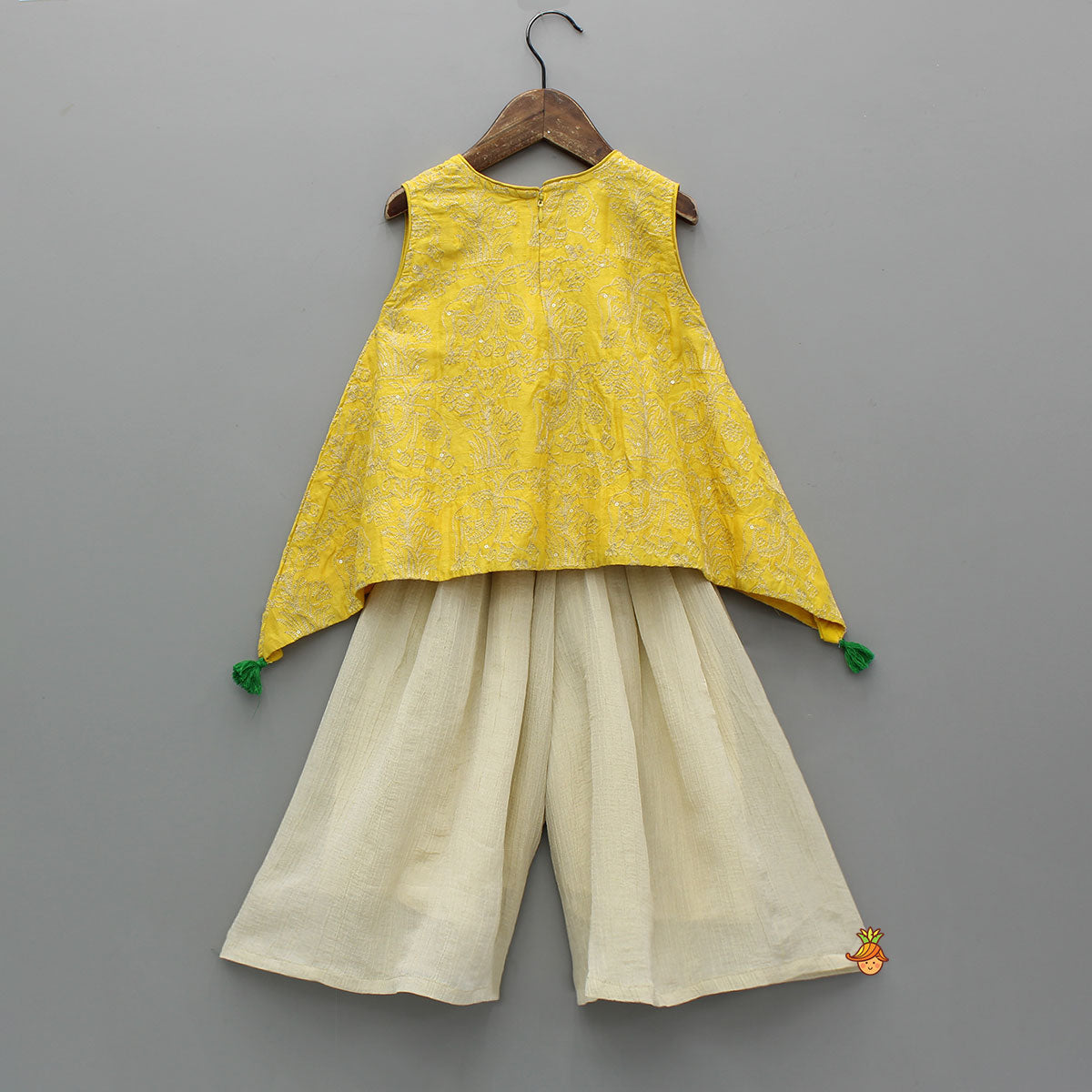 Pre Order: Yellow Embroidered Top With Palazzo